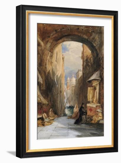 Venice: an Edicola Beneath an Archway, with Santa Maria Della Salute in the Distance, 1853-James Holland-Framed Giclee Print