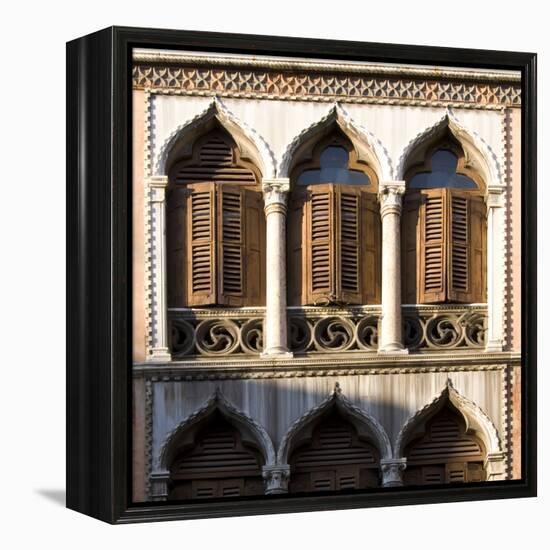 Venice - Architectural Detail of Ogee Windows with Shutters and Balconies-Mike Burton-Framed Premier Image Canvas