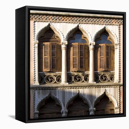 Venice - Architectural Detail of Ogee Windows with Shutters and Balconies-Mike Burton-Framed Premier Image Canvas