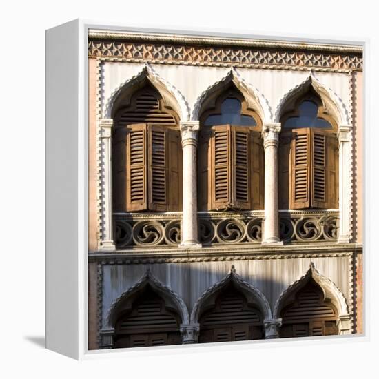 Venice - Architectural Detail of Ogee Windows with Shutters and Balconies-Mike Burton-Framed Premier Image Canvas