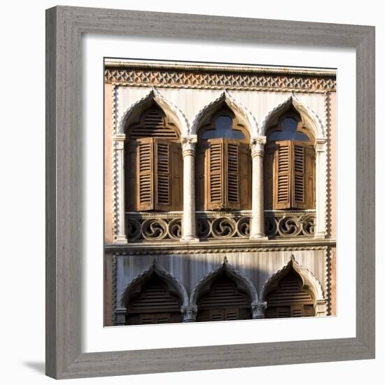 Venice - Architectural Detail of Ogee Windows with Shutters and Balconies-Mike Burton-Framed Photographic Print