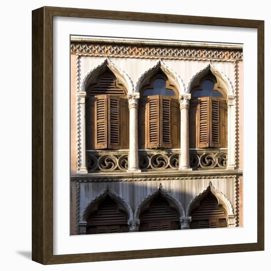 Venice - Architectural Detail of Ogee Windows with Shutters and Balconies-Mike Burton-Framed Photographic Print