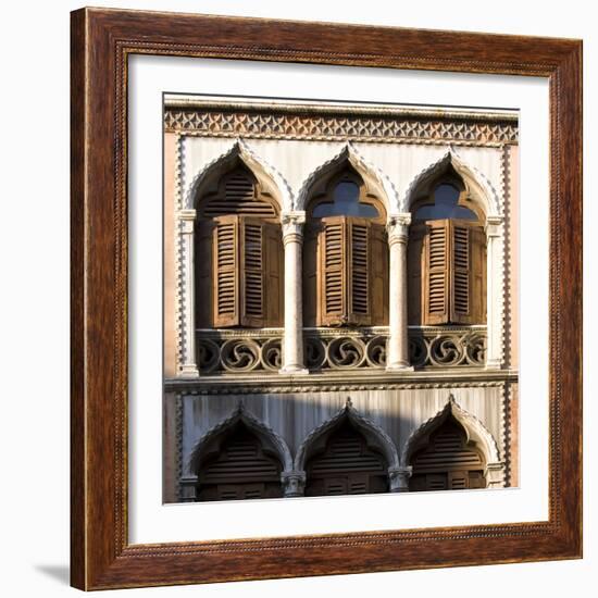 Venice - Architectural Detail of Ogee Windows with Shutters and Balconies-Mike Burton-Framed Photographic Print