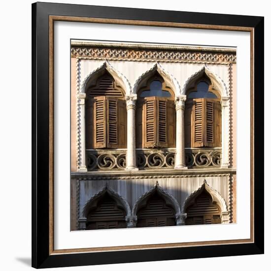 Venice - Architectural Detail of Ogee Windows with Shutters and Balconies-Mike Burton-Framed Photographic Print