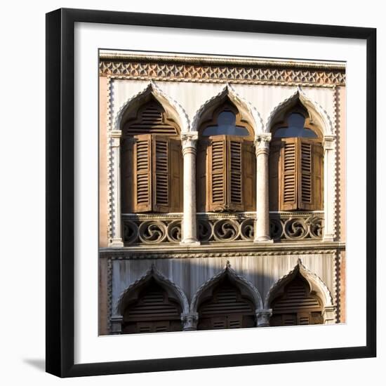 Venice - Architectural Detail of Ogee Windows with Shutters and Balconies-Mike Burton-Framed Photographic Print