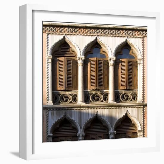 Venice - Architectural Detail of Ogee Windows with Shutters and Balconies-Mike Burton-Framed Photographic Print