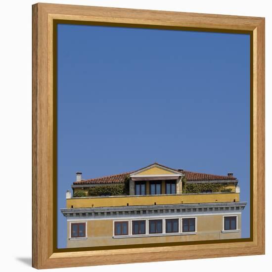 Venice Architectural Detail. Top of Square Building with Tiled Roof and Roof Terrace-Mike Burton-Framed Premier Image Canvas
