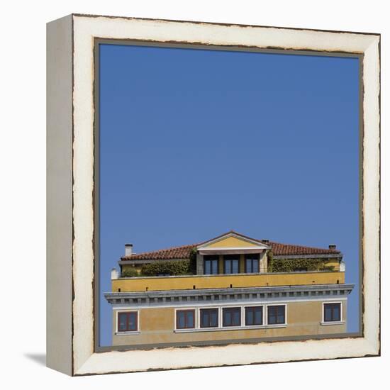 Venice Architectural Detail. Top of Square Building with Tiled Roof and Roof Terrace-Mike Burton-Framed Premier Image Canvas