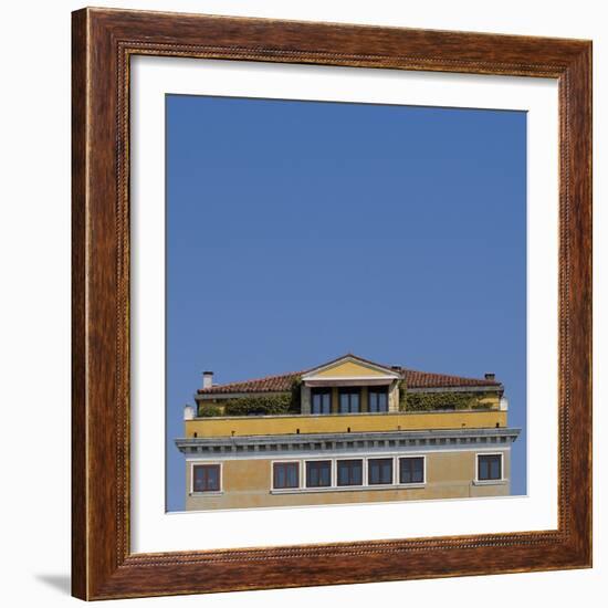 Venice Architectural Detail. Top of Square Building with Tiled Roof and Roof Terrace-Mike Burton-Framed Photographic Print