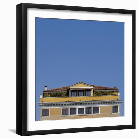 Venice Architectural Detail. Top of Square Building with Tiled Roof and Roof Terrace-Mike Burton-Framed Photographic Print