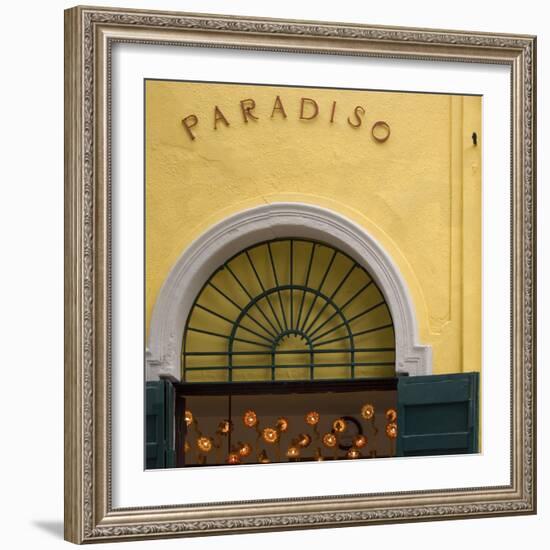 Venice Architectural Detail. Yellow Wall with Green Shutters and Arched Window Architrave-Mike Burton-Framed Photographic Print