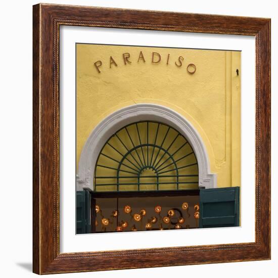 Venice Architectural Detail. Yellow Wall with Green Shutters and Arched Window Architrave-Mike Burton-Framed Photographic Print