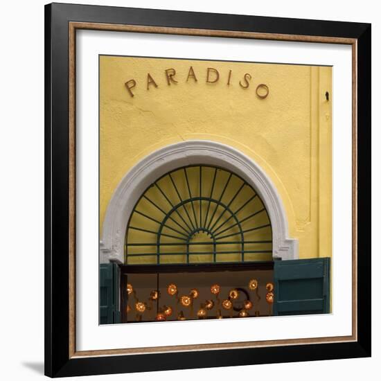 Venice Architectural Detail. Yellow Wall with Green Shutters and Arched Window Architrave-Mike Burton-Framed Photographic Print