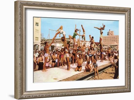 Venice Beach Acrobatics, Retro-null-Framed Art Print