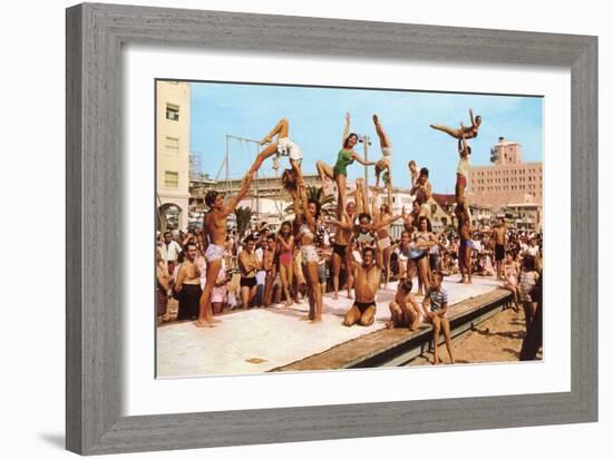 Venice Beach Acrobatics, Retro-null-Framed Art Print