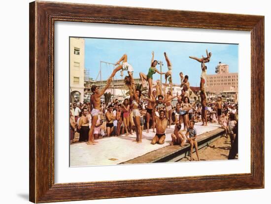 Venice Beach Acrobatics, Retro-null-Framed Art Print