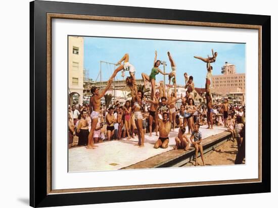 Venice Beach Acrobatics, Retro-null-Framed Art Print