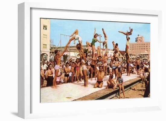 Venice Beach Acrobatics, Retro-null-Framed Art Print