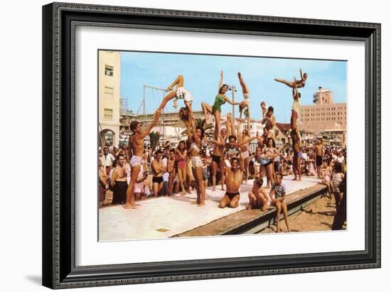 Venice Beach Acrobatics, Retro-null-Framed Art Print