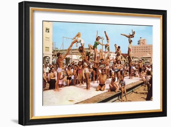 Venice Beach Acrobatics, Retro-null-Framed Art Print