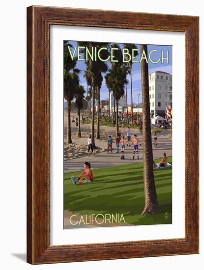 Venice Beach, California - Boardwalk Scene-Lantern Press-Framed Art Print