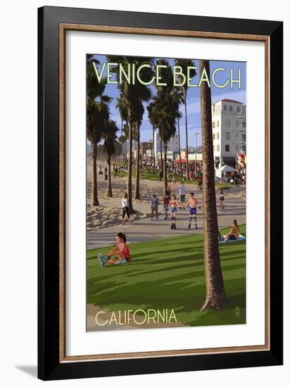 Venice Beach, California - Boardwalk Scene-Lantern Press-Framed Art Print