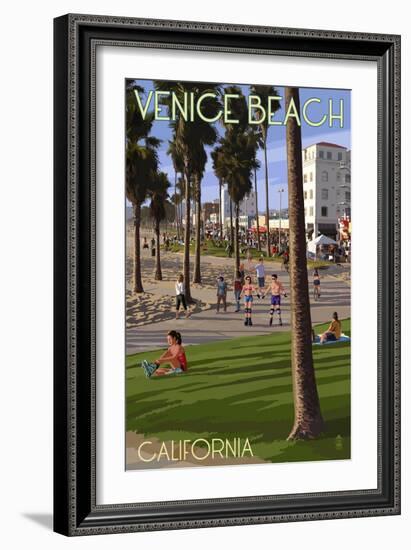 Venice Beach, California - Boardwalk Scene-Lantern Press-Framed Art Print