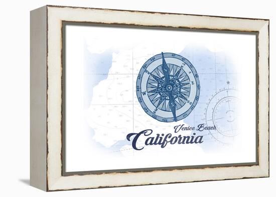 Venice Beach, California - Compass - Blue - Coastal Icon-Lantern Press-Framed Stretched Canvas