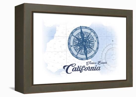 Venice Beach, California - Compass - Blue - Coastal Icon-Lantern Press-Framed Stretched Canvas