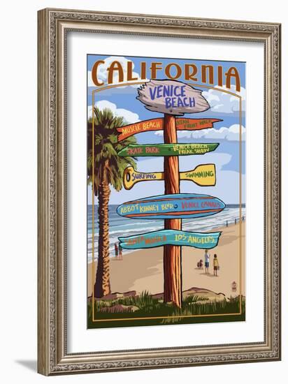 Venice Beach, California - Destination Sign-Lantern Press-Framed Art Print