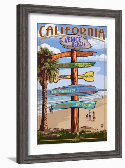 Venice Beach, California - Destination Sign-Lantern Press-Framed Art Print