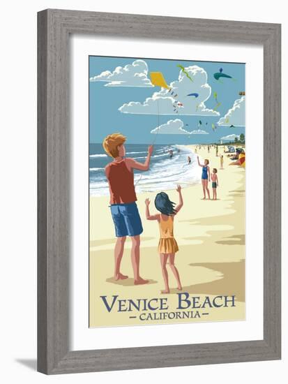 Venice Beach, California - Kite Flyers-Lantern Press-Framed Art Print