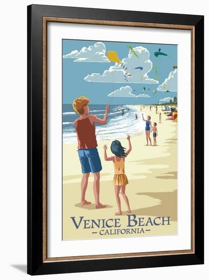 Venice Beach, California - Kite Flyers-Lantern Press-Framed Art Print