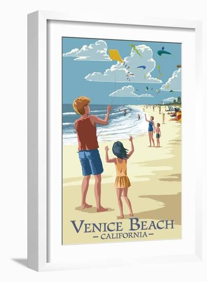 Venice Beach, California - Kite Flyers-Lantern Press-Framed Art Print