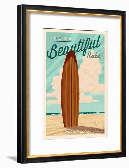 Venice Beach, California - Life is a Beautiful Ride - Surfboard-Lantern Press-Framed Art Print