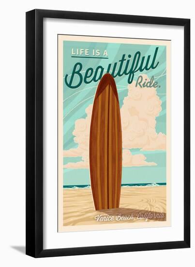 Venice Beach, California - Life is a Beautiful Ride - Surfboard-Lantern Press-Framed Art Print