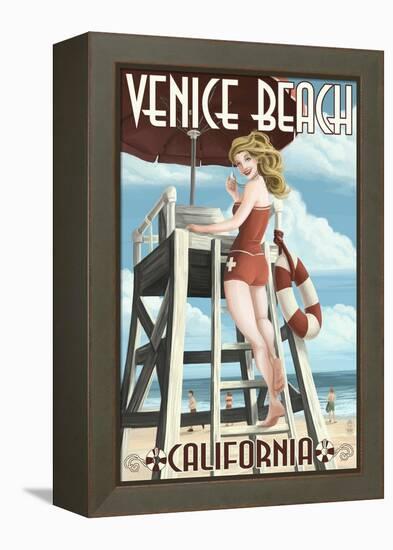 Venice Beach, California - Lifeguard Pinup-Lantern Press-Framed Stretched Canvas