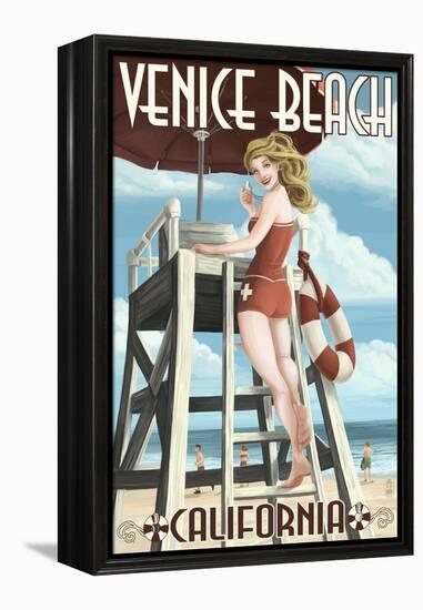 Venice Beach, California - Lifeguard Pinup-Lantern Press-Framed Stretched Canvas