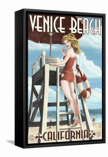 Venice Beach, California - Lifeguard Pinup-Lantern Press-Framed Stretched Canvas