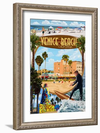 Venice Beach, California - Montage Scenes-Lantern Press-Framed Art Print