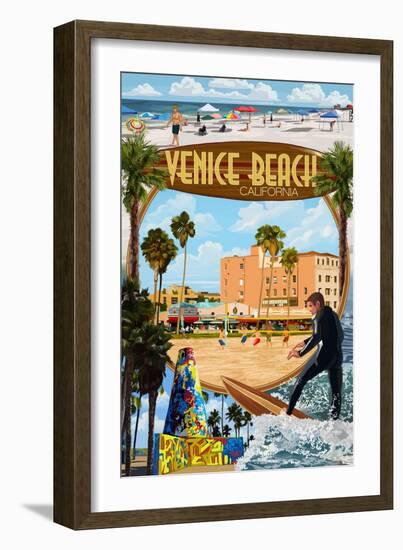 Venice Beach, California - Montage Scenes-Lantern Press-Framed Art Print