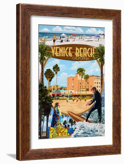 Venice Beach, California - Montage Scenes-Lantern Press-Framed Art Print