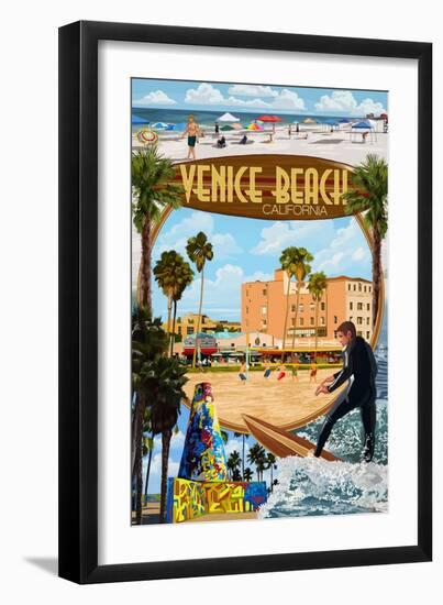 Venice Beach, California - Montage Scenes-Lantern Press-Framed Art Print