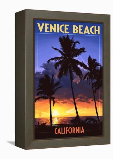 Venice Beach, California - Palms and Sunset-Lantern Press-Framed Stretched Canvas