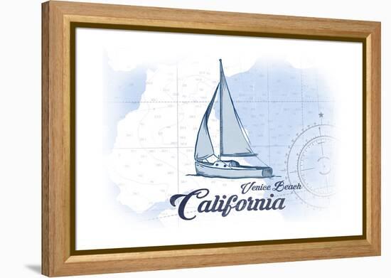 Venice Beach, California - Sailboat - Blue - Coastal Icon-Lantern Press-Framed Stretched Canvas