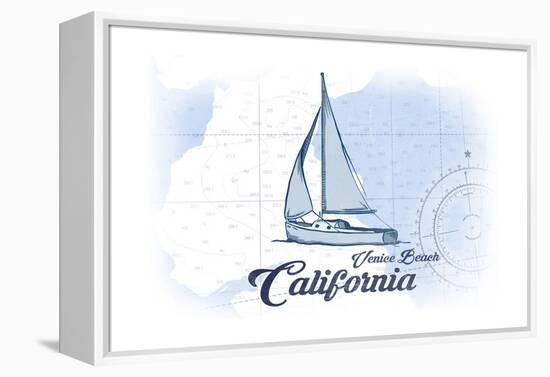 Venice Beach, California - Sailboat - Blue - Coastal Icon-Lantern Press-Framed Stretched Canvas