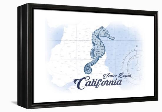 Venice Beach, California - Seahorse - Blue - Coastal Icon-Lantern Press-Framed Stretched Canvas