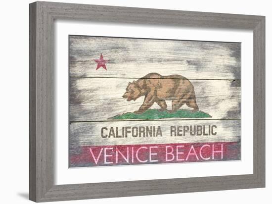 Venice Beach, California - State Flag - Barnwood Painting-Lantern Press-Framed Art Print