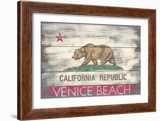 Venice Beach, California - State Flag - Barnwood Painting-Lantern Press-Framed Art Print