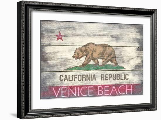 Venice Beach, California - State Flag - Barnwood Painting-Lantern Press-Framed Art Print